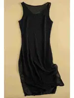 Angelsin Özel Kımaş Şık Pareo Plaj Elbisesi Kimono Kaftan Siyah MS 4353 Siyah detay görünüm