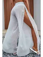 Angelsin Ponponlu Yırtmaç Detaylı Plaj Pantolonu Pareo MS 4415 - Beyaz Beyaz detay görünüm