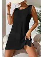 Angelsin Sırt Dekolteli Yırtmaçlı Pareo Plaj Elbisesi MS 4381 - Siyah Siyah