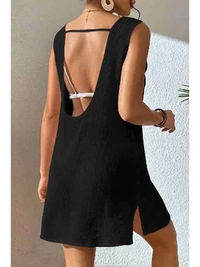 Angelsin Angelsin Sırt Dekolteli Yırtmaçlı Pareo Plaj Elbisesi MS 4381 - Siyah - Alternatif Görünüm