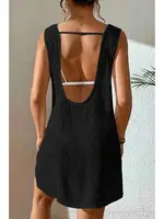 Angelsin Sırt Dekolteli Yırtmaçlı Pareo Plaj Elbisesi MS 4381 - Siyah Siyah farklı açı