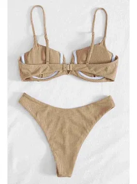 Angelsin Askılı Üstü V Göğüs Dekolteli Fitilli Bikini Takım Bej Angelsin 4372 - Alternatif Görünüm