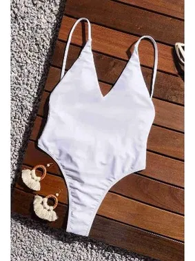 Angelsin Angelsin V Yaka Sırt Dekolteli Brazilian Kesim Mayo MS 4361 - Beyaz