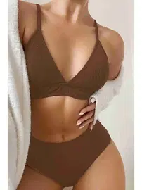 Angelsin Yüksek Bel Tasarım Bikini Altı Kahverengi Angelsin MS43788