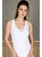 Pamuklu Ribana Yakası İşlemeli Geniş Askılı Atlet Anıl 8551 Beyaz