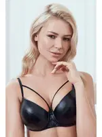 Deri Görünümlü Balenli Destekli Dolgulu Askıları Çıkabilen Yaka Detaylı Çıkabilen Yaka Aksesuarlı Sütyen ve Slip Takım Anıl 4730 Siyah farklı açı