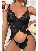 Arkadan Bağcıklı Fantezi Jartiyer Takım For Dreams 8460 Siyah