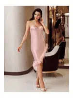Arkası Uzun Sabahlıklı 2lli Saten Tüylü Gecelik Takımı İmaj 4225 Pudra detay görünüm