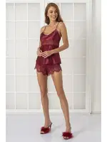 Asimetrik Dantelli Kadın Saten Pijama Şort Takım Pierre Cardin 435  Bordo görsel 10