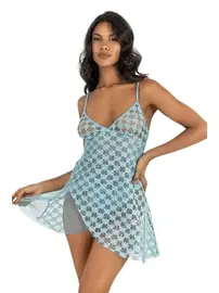 Ahu Lingerie Asimetrik Kesim Kısa Tül Gecelik Ahu Primoda 4218