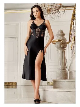 İmaj Asimetrik Kesim Siyah Sabahlıklı Gecelik 2li Çeyizlik Saten Set İmaj 4206 - Alternatif Görünüm