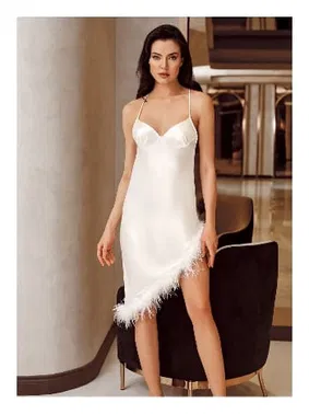 İmaj Asimetrik Kesim Tüylü 2li Saten Gecelik Takımı İmaj 4225 - Alternatif Görünüm