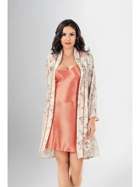 Ahu Lingerie Askıları Büzgülü 2Li Kısa Gecelik Sabahlık Takımı Ahu Loriva 1962