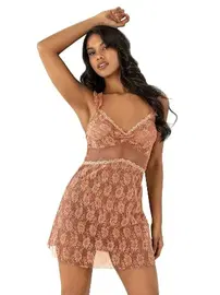 Ahu Lingerie Askıları Büzgülü Kısa Tül Gecelik Ahu Primoda 4202