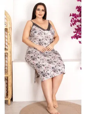 Lady Askılı Çiçek Dsenli Büyük Beden Anne Tunik Gecelik Lady 8906