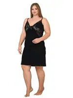 Askılı Dantelli Büyük Beden Anne Tunik Gecelik Siyah Lady 8893 detay görünüm