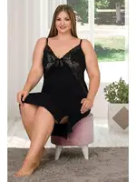 Askılı Dantelli Büyük Beden Anne Tunik Gecelik Siyah Lady 8893