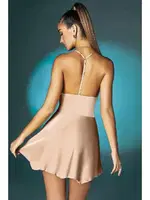 Askılı Degajeli Somon Mini Elbise Pink Night 3377 Somon detay görünüm