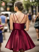 Askılı Saten Bordo Kadın Mini Elbise Pink Night 3322 Bordo detay görünüm