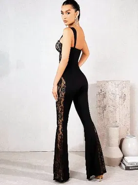 Pink Night Askılı Siyah Transparan Dantel Detaylı Seksi Kadın Tulum Pink Night 1302 - Alternatif Görünüm