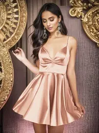 Pink Night Askılı Somon Saten Parti Mini Elbise Pink Night 3388