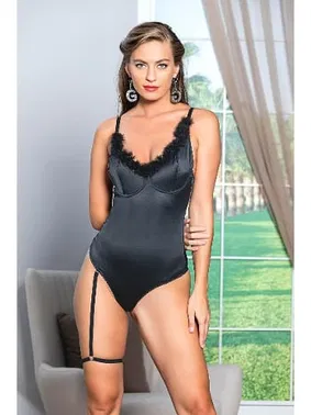 Gallipoli Askılı Tüylü Saten Bacak Bantlı Çıtçıtlı Body Siyah Gallipoli 11490