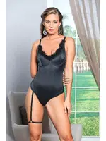 Askılı Tüylü Saten Bacak Bantlı Çıtçıtlı Body Siyah Gallipoli 11490 Siyah