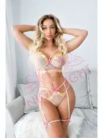 Bacak Bantlı Fantezi Jartiyer Takımı NightLight 1066 Ekru