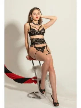 Gallipoli Balenli Dantel Sütyen Jartiyer Ve String Takım Gallipoli MGP6222