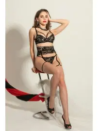 Gallipoli Balenli Dantel Sütyen Jartiyer Ve String Takım Gallipoli MGP6222