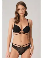 Balenli Destekli Dolgulu Puantiyeli Dantelli Sütyen Slip Takım Anıl 4828 Siyah