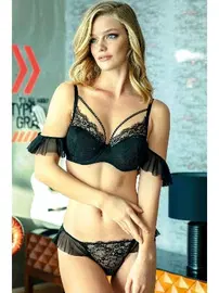 Anıl Balenli Destekli Dolgulu Yaka Detaylı Çıkabilen Kol Aksesuarlı Taşlı Dantelli Sütyen ve Slip Takım 4797