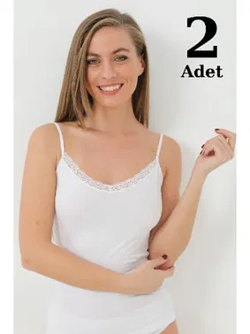 Arma Yıldız Bambu Beyaz V Yaka İp Askılı Dantelli Atlet Arma Yıldız 3704 - 2 ADET