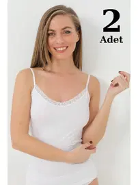 Arma Yıldız Bambu Beyaz V Yaka İp Askılı Dantelli Atlet Arma Yıldız 3704 - 2 ADET