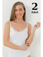 Bambu Beyaz V Yaka İp Askılı Dantelli Atlet Arma Yıldız 3704 - 2 ADET Beyaz