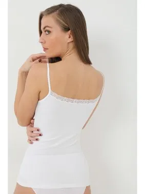 Arma Yıldız Bambu Beyaz V Yaka İp Askılı Dantelli Atlet Arma Yıldız 3704 - 2 ADET - Alternatif Görünüm