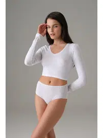 Doreanse Basic V Yaka Uzun Kollu Kadın Crop T-shirt Doreanse 8503