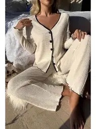 Bella Notte Açık Bej Konforlu Ev Giyim Pijama Takımı Bella Notte 7050