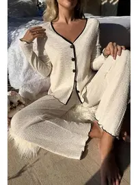 Bella Notte Açık Bej Konforlu Ev Giyim Pijama Takımı Bella Notte 7050