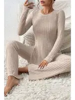 Bej Fitilli Yırtmaç Detaylı Uzun Pijama Takımı Bella Notte 7057 Bej farklı açı