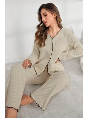 Bella Notte Bej Pamuklu Düğmeli Pijama Takımı Bella Notte 7079