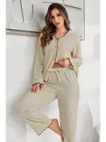 Bej Pamuklu Düğmeli Pijama Takımı Bella Notte 7079 Bej detay görünüm