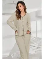 Bej Pamuklu Düğmeli Pijama Takımı Bella Notte 7079 Bej farklı açı