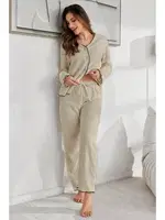Bej Pamuklu Düğmeli Pijama Takımı Bella Notte 7079 Bej görsel 4