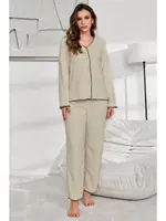 Bej Pamuklu Düğmeli Pijama Takımı Bella Notte 7079 Bej görsel 5