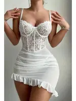 Beyaz Asimetrik Kesim Fırfırlı Gecelik Bella Notte 15910 Beyaz farklı açı