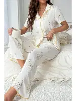 Papatya Desenli Cep Detaylı Pijama Takımı Bella Notte 7019 Beyaz