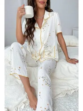 Bella Notte Papatya Desenli Cep Detaylı Pijama Takımı Bella Notte 7019 - Alternatif Görünüm