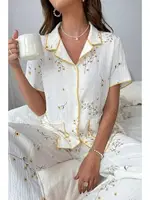 Papatya Desenli Cep Detaylı Pijama Takımı Bella Notte 7019 Beyaz görsel 4