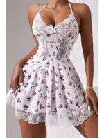 Beyaz Çiçek Desenli Boyundan Bağlamalı Gecelik Bella Notte 15769 Beyaz görsel 4